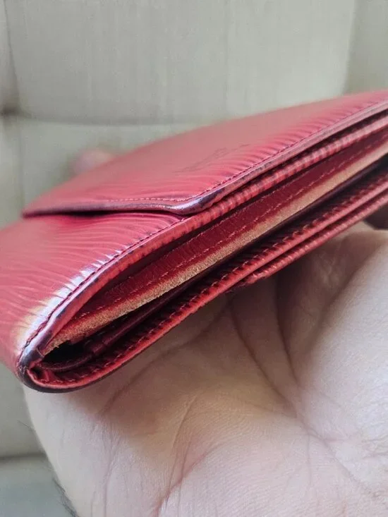 Vintage Louis Vuitton Wallet Card Holder Red Leather Tri Fold Purse Made France - Picture 4 of 12